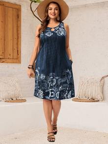 EMERY ROSE Vestido de verano sin mangas con estampado para mujeres de talla grande - Blanco y Negro - Ver 6