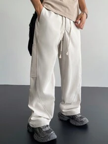 Manfinity Roghcode New Vintage Style Casual Wide Leg Loose Pants For Men, Fashion Streetwear - Apricot - View 6