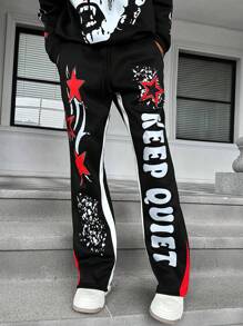 Manfinity Roghcode Conjunto de Moletom com Capuz e Calça Grafite em Estilo de Rua Gótico Escuro com Blocos de Cores Preta e Vermelha, Streetwear, Conjunto Masculino de Duas Peças, Preto e Branco, Halloween, Sair, Gráfico, Colorido, Presente para Namorado, Gótico - Multicolorido - Visão 7