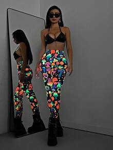 SHEIN Unity 3D Luminous Mushroom Print Leggings - Multicolor - View 7