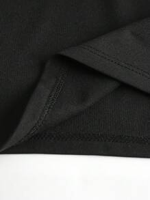 SHEIN Ensemble de T-shirt à manches courtes en tricot pour jeune fille avec conception d'impression de lettre et pantalon long plissé avec poches inclinées - Noir - Voir 8