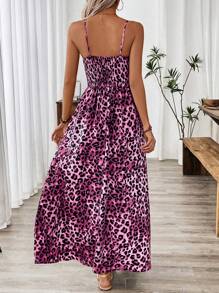 Breezaya Váy cổ chữ V họa tiết da báo dành cho nữ, Váy mùa hè sang trọng gợi cảm lưng cao - Màu tím - Xem 2