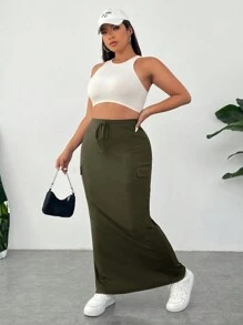 SHEIN EZwear Falda maxi informal de talla grande con bolsillo tipo cargo y cinturón