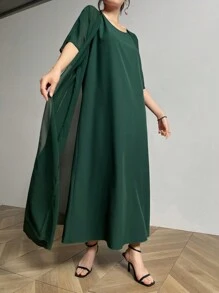 Modelyn 2pcs Women's Solid Color Minimalist Casual Mesh Vest Dress Set - Dark Green - View 6