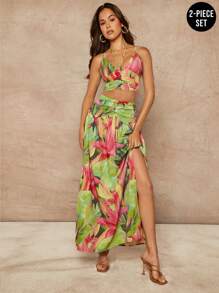 Hauture Bộ áo crop top và chân váy hai mảnh Tropical - Nhiều màu - Xem 2