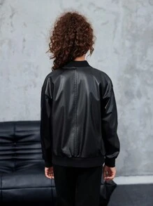 SHEIN Jaqueta feminina Tween de cor sólida minimalista casual de manga comprida