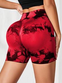 SHEIN Sport Studio Women Random Print Seamless Tie-Dye Sports ShortsWomen Sweat Short, Gym Short, Biker Short