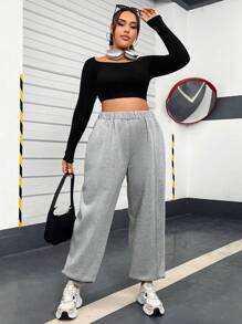 Flirla 女式休闲运动裤，带口袋，保暖内衬，弹性腰部，加大码