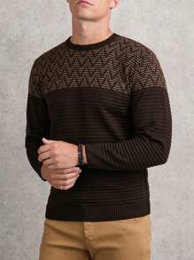 EURMUSE Men ZigZag Knit Regular Sweater - Brown - View 1