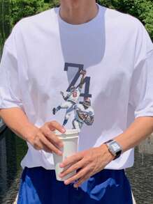 DAZY 男士夏季休閒人物與字母印花圖案T恤 - 白色 - 查看 4