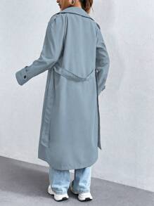 Flirla Women's Solid Color Minimalist Casual Turndown Collar Button Long Sleeve Trench Coat