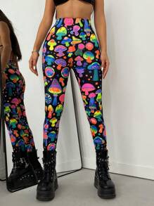 SHEIN Unity 3D Luminous Mushroom Print Leggings - Multicolor - View 6