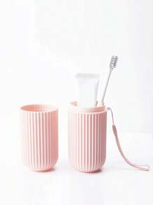 1 件粉色便携式旅行牙刷盒带漱口杯 - 方便的刷牙杯和牙刷牙具架，适用于浴室必需品和家庭户外旅行浴室、浴室、牙刷架、浴室配件、浴室套装、浴室、旅行必需品、牙刷架浴室装饰夏季 - 粉色 - 查看 4