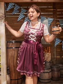 SHEIN Frenchy Plus Size Dirndl German Oktoberfest Flare A-Line Dress - Red - View 1