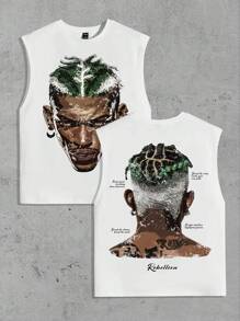 PAVTROS Manfinity Streetrush Men's Simple Printed Casual Round Neck Sleeveless Basketball Tank Top, For Workout, Husband - White - View 3