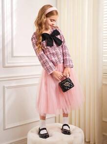 Tween Girls' Elegant And Gorgeous Pink Coat With Bowknot - Pink - View 5