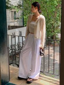 DAZY Drop Shoulder Button Front Hooded Tee Sheer Long Sleeve Women Tops Cover Ups For Swimwear - White - View 10