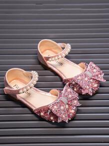 Zapatos planos con decoración de strass, diseño de mariposa lindo con efecto de brillo para niños - Rosa - Ver 2