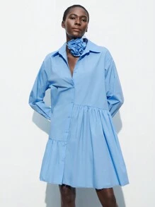 Maija 女士蓝色 3D 花卉可拆卸褶饰不对称 A 字形连衣裙 - 藍色 - 查看 5