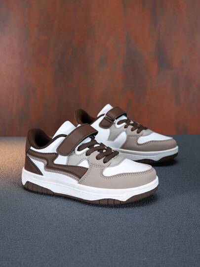 Adjustable Hook And Loop Closure Color Block Casual Sneakers, TPR Non-Slip Wear Resistant Sole, Suitable For Teenagers Back To School Season