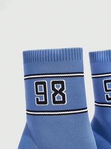 CUCCOO SZL 女士尖头细高跟数字印花蓝色简约一脚蹬中筒靴万圣节圣诞节 - 藍色 - 查看 11