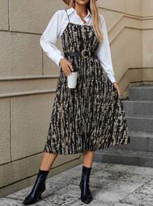 SHEIN Clasi Vestido de verano sin mangas con tirantes espaguetis con estampado completo