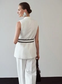 MOTF PREMIUM CONTRAST PIPING PEAK COLLAR BELTED WAISTCOAT
