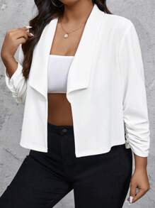 SHEIN Privé 大码女式纯色简约长袖西装外套 - 白色 - 查看 5