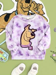 SCOOBY-DOO X SHEIN Felpa con cappuccio Tie-Dye viola stampata con cartoni animati di ragazze giovani, dolce e carina maglietta casual per la primavera e l'autunno