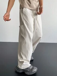 Manfinity Roghcode New Vintage Style Casual Wide Leg Loose Pants For Men, Fashion Streetwear - Apricot - View 3
