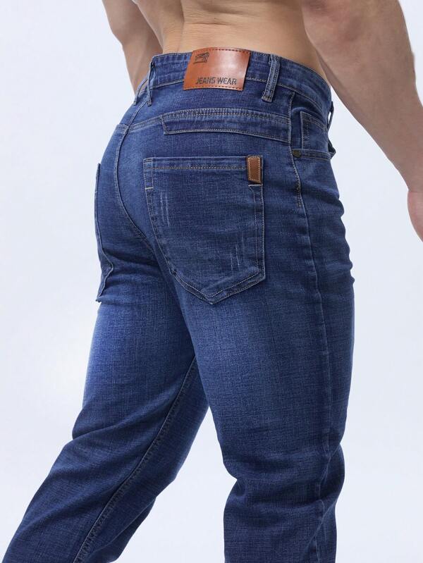 Vaqueros elásticos de unicolor para hombre, longitud completa