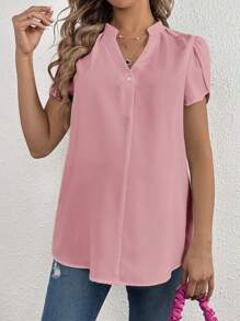 SHEIN Camisa de maternidade de manga curta com decote em V e cor sólida para o verão