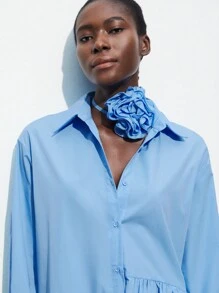 Maija 女士蓝色 3D 花卉可拆卸褶饰不对称 A 字形连衣裙 - 藍色 - 查看 7