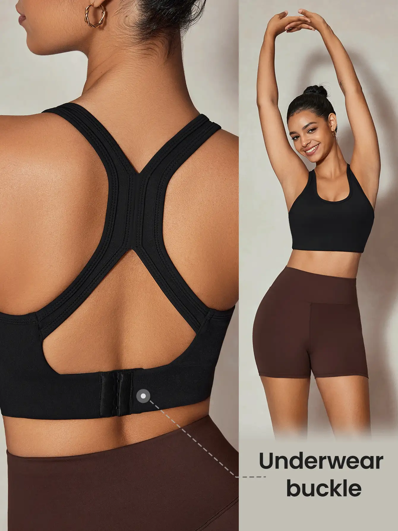 Lifespree Women's Solid Color High Strength Sports Bra With Back Cross Straps And Buckle