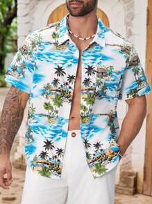 ResortEase Men's Plus Size Vacation Shirt With Turn-Down Collar - Blue - View 5