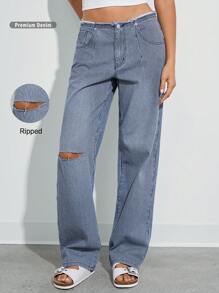 WESTFADE Quần Jeans Ống Đứng Sọc Denim Cotton Cao Cấp - Rửa tối - Xem 1