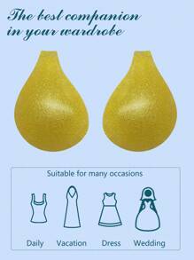 New Invisible Lift-Up Adhesive Bra Cup For Backless Dresses, Golden Powder - Gold - View 2