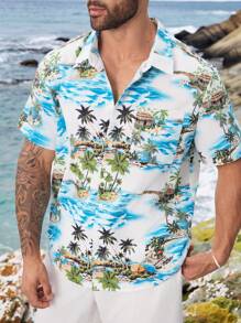 ResortEase Men's Plus Size Vacation Shirt With Turn-Down Collar - Blue - View 1