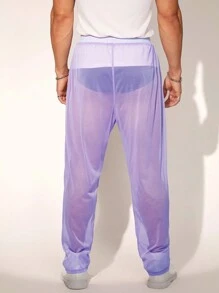 FeverCity Men's Sexy See-Through Mesh Loose Long Pants - Purple - View 3