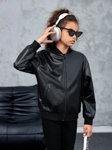 SHEIN Jaqueta feminina Tween de cor sólida minimalista casual de manga comprida
