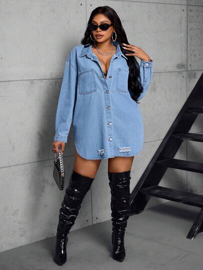 SHEIN SXY 大码时尚牛仔无弹力休闲夹克