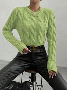 Chiquease Áo len dệt kim trơn màu dáng ngắn, thích hợp cho mùa xuân và thu, áo len chui đầu mùa thu đông. - Màu xanh Bạc hà - Xem 7