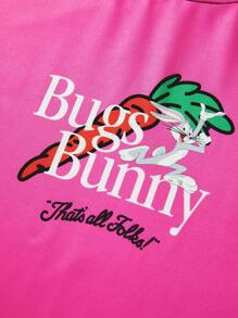 LOONEY TUNES X SHEIN Tween Girl Cổ Tròn Cổ Tròn Tay Ngắn Hoạt Hình Và Chữ Cái Tiếng Anh In Áo Thun Rời Rớt Vai, Mùa Hè - Hồng - Xem 3