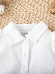 SHEIN 优雅复古街头风女童连衣裙，春秋季 - 白色 - 查看 6