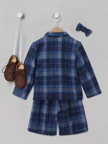 年轻男孩经典格子西装搭配领结，绅士风度 - 藏蓝色 - 查看 2