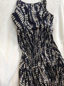 SHEIN Clasi Vestido de verano sin mangas con tirantes espaguetis con estampado completo