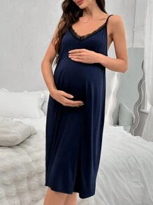 2 pezzi Set di camicia da notte e accappatoio in pizzo a scollo a V per maternità