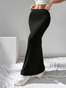 SHEIN EZwear 女士黑色针织修身铅笔裙 - 黑色 - 查看 3