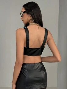 Femmeiva Camiseta de tirantes corta con estampado de mariposa, estilo casual americano para el regreso a clases - Multicolor - Ver 3