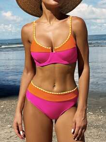 Swim Vcay Women's Summer Beach Contrast Color Contrast Trim Sexy Bikini Set, Bathing Suit, Swimwear - Multicolor - View 1